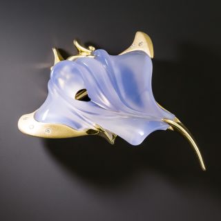 Estate Carved Chalcedony Manta Ray Brooch/Pendant - 3