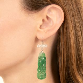 Estate Carved Jadeite Dangle Earrings