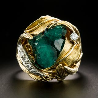 Estate Chatham Emerald Crystal and Diamond Ring - 2