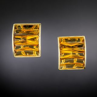 Estate Citrine 18K Wide Huggie Earrings - 2