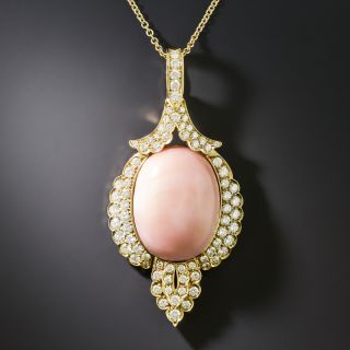 Estate Coral and Diamond Pendant Necklace - 2