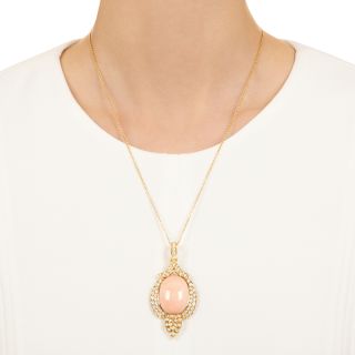 Estate Coral and Diamond Pendant Necklace