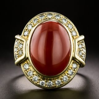 Estate Coral and Diamond Ring - 3