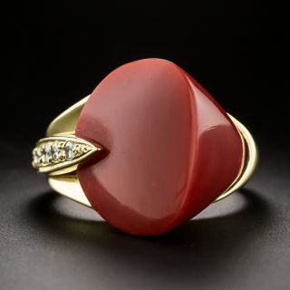 Estate Coral and Diamond Ring - 3