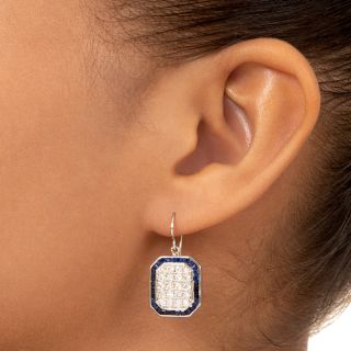 Estate Diamond and Sapphire Octagonal Dangle Earrings