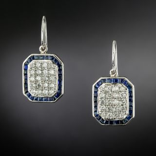 Estate Diamond and Sapphire Octagonal Dangle Earrings - 2