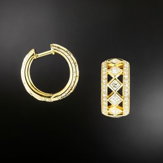 Estate Diamond Huggie Hoop Earrings by Kat Florence
