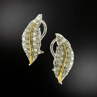 Estate Diamond Leaf Earrings - 2