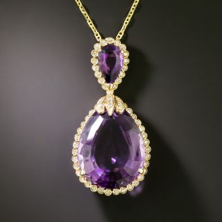 Estate Double Amethyst with Diamond Halo Necklace - 3