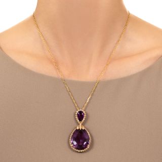 Estate Double Amethyst with Diamond Halo Necklace