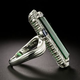 Estate Elongated Blue-Green Tourmaline, Sapphire and Diamond Ring