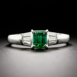 Estate Emerald and Diamond Baguette Ring - 2