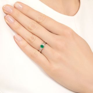 Estate Emerald and Diamond Baguette Ring