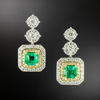 Estate Emerald And Diamond Drop Earrings - 2