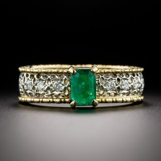 Estate Emerald and Diamond Filigree Band Ring - 3