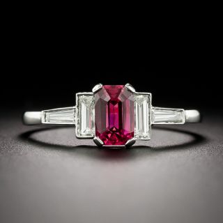 Estate Emerald-Cut No-Heat Ruby and Diamond Ring - GIA - 1