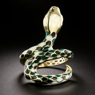 Estate Enamel Snake Ring, Size 8 - 2