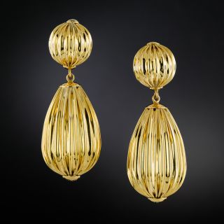 Estate Fluted 14K Gold Drop Earrings - 3