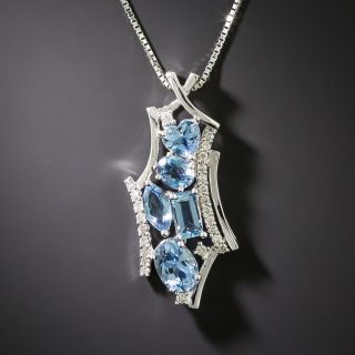 Estate Free-Form Aquamarine and Diamond Pendant - 3