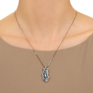 Estate Free-Form Aquamarine and Diamond Pendant