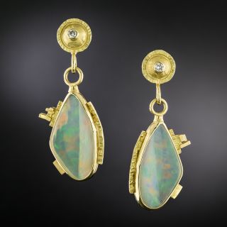 Estate Free-Form Opal and Diamond Dangle Earrings - 2