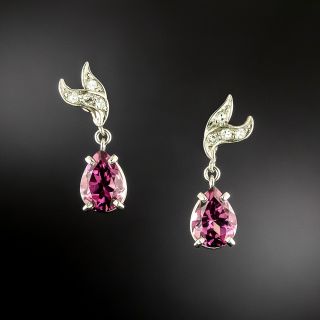 Estate Garnet And Diamond Leaf Earrings  - 2