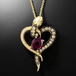 Estate Garnet and Diamond Snake Heart Pendant - 5