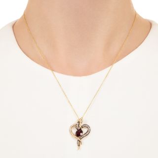 Estate Garnet and Diamond Snake Heart Pendant