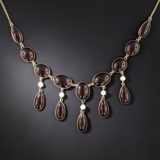 Estate Garnet and Pearl Fringe Necklace - 7