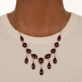 Estate Garnet and Pearl Fringe Necklace