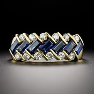 Estate Geometric Sapphire and Diamond Band Ring - 3