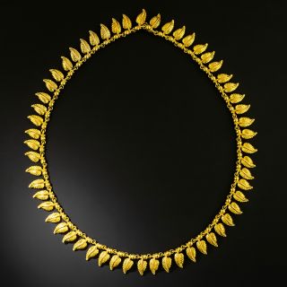 Estate Gold Leaves Fringe Necklace - 2