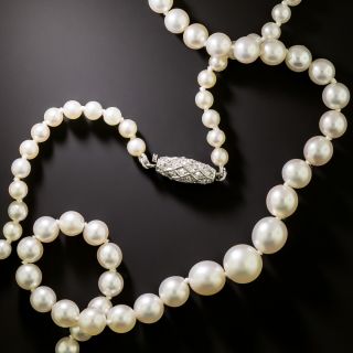 Estate Graduating Cultured Pearl Strand with Antique Diamond Clasp - 3