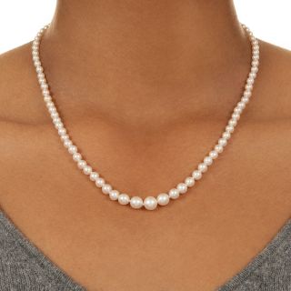 Estate Graduating Cultured Pearl Strand with Antique Diamond Clasp
