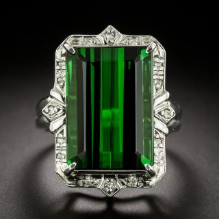 Estate Green Tourmaline and Diamond Ring - 3