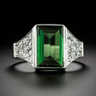 Estate Green Tourmaline and Diamond Ring - 4