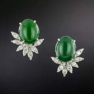 Estate Jade and Diamond Earrings - 3