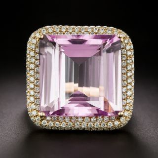 Estate Kunzite and Pavé Diamond Ring - 2