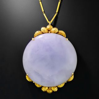 Estate Large Lavender Jade Pendant Necklace - 2