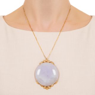 Estate Large Lavender Jade Pendant Necklace