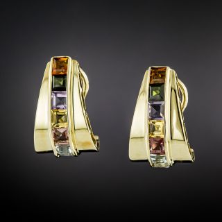 Estate Multi-Gem Hoop Earrings - 2