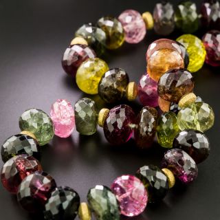 Estate Multicolor Tourmaline Faceted Bead Necklace - 2