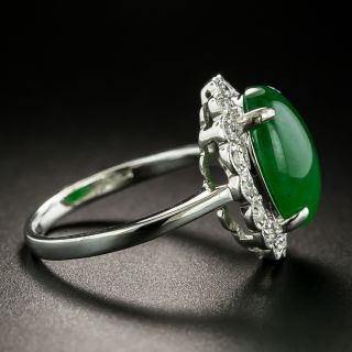 Estate Natural Burmese Jade and Diamond Halo Ring