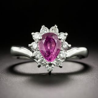 Estate No-Heat Pear-Shaped Pink Sapphire and Diamond Ring - 3