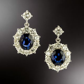 Estate No-Heat Sapphire and Diamond Drop Earrings - GIA - 2