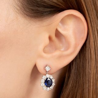 Estate No-Heat Sapphire and Diamond Drop Earrings - GIA