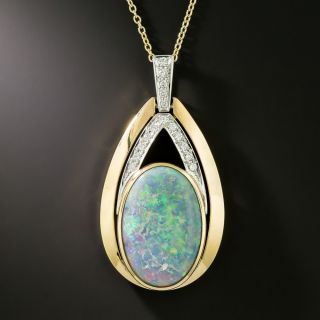 Estate Opal and Diamond 18K/Platinum Pendant - 3