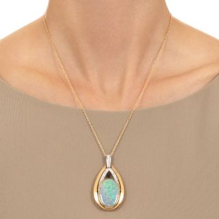 Estate Opal and Diamond 18K/Platinum Pendant