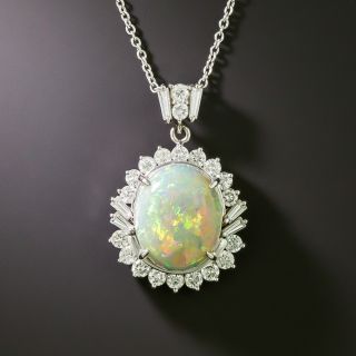 Estate Opal And Diamond Halo Pendant - 2