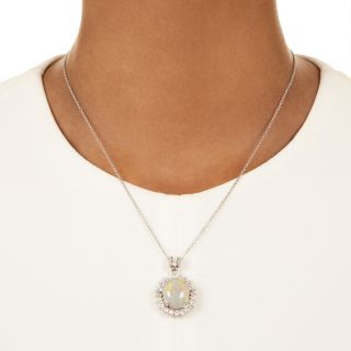 Estate Opal And Diamond Halo Pendant